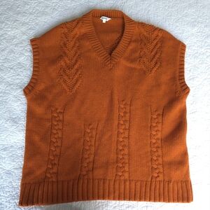 KOTN Lambswool Oversized Cable Knit Sweater Vest Burnt Rust Orange